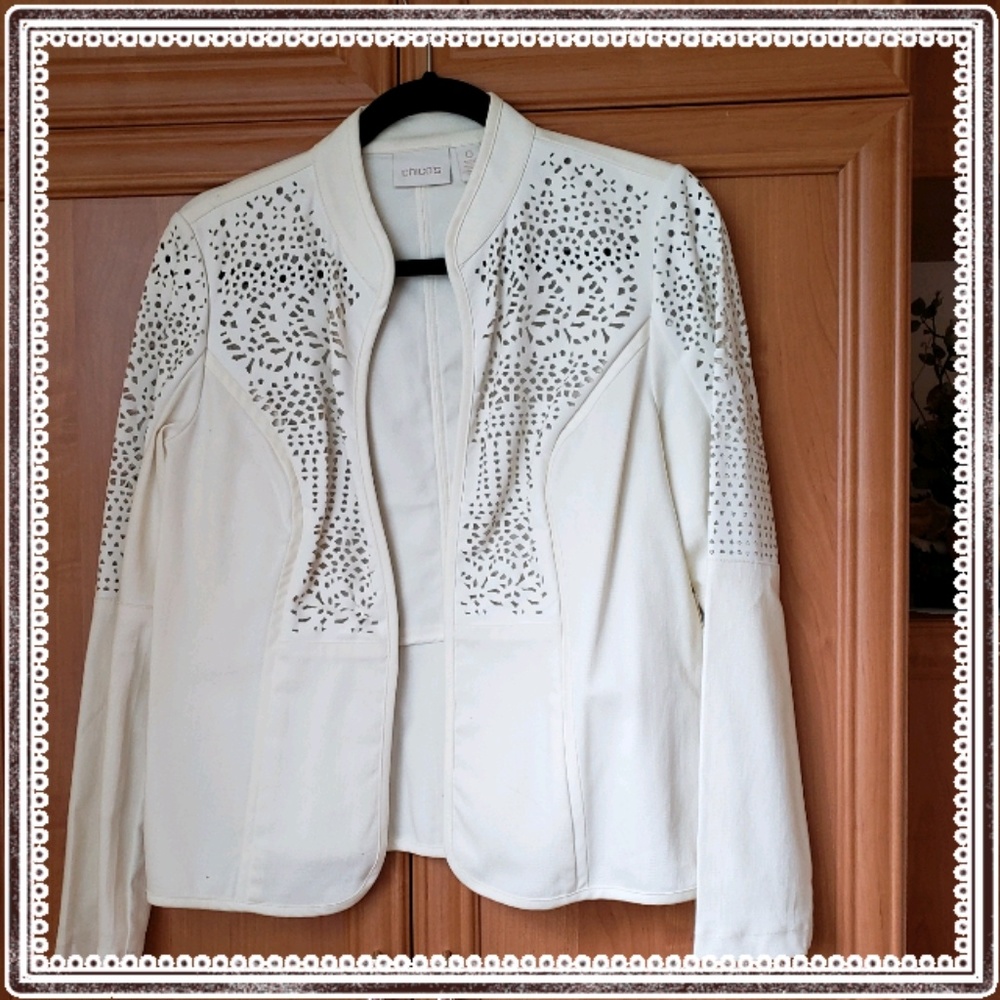 Chico's laser cut off white jacket